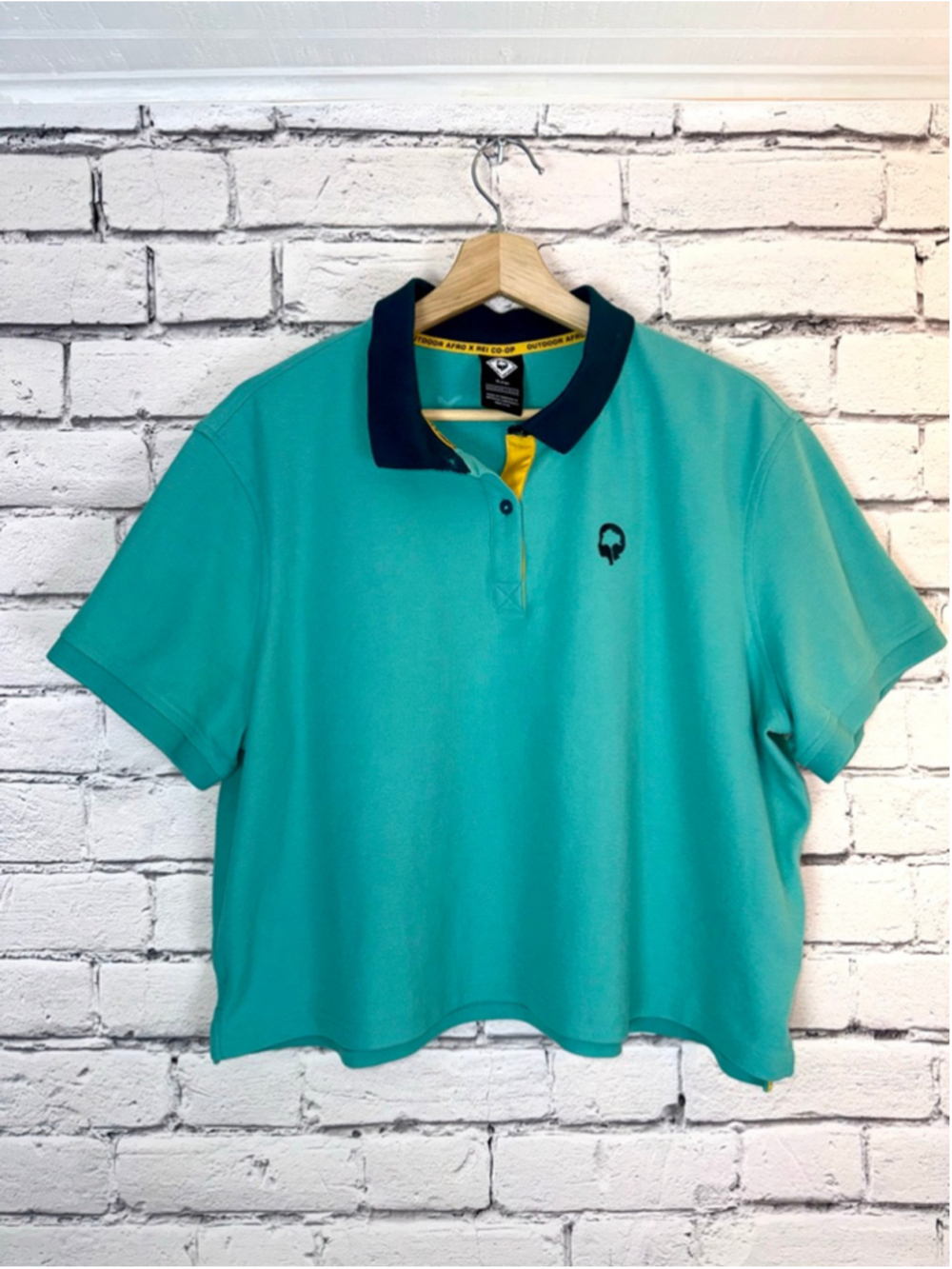 Women's Outdoor Afro REI Co-op Teal Blue Short Sleeve Cropped Polo Shirt size XL